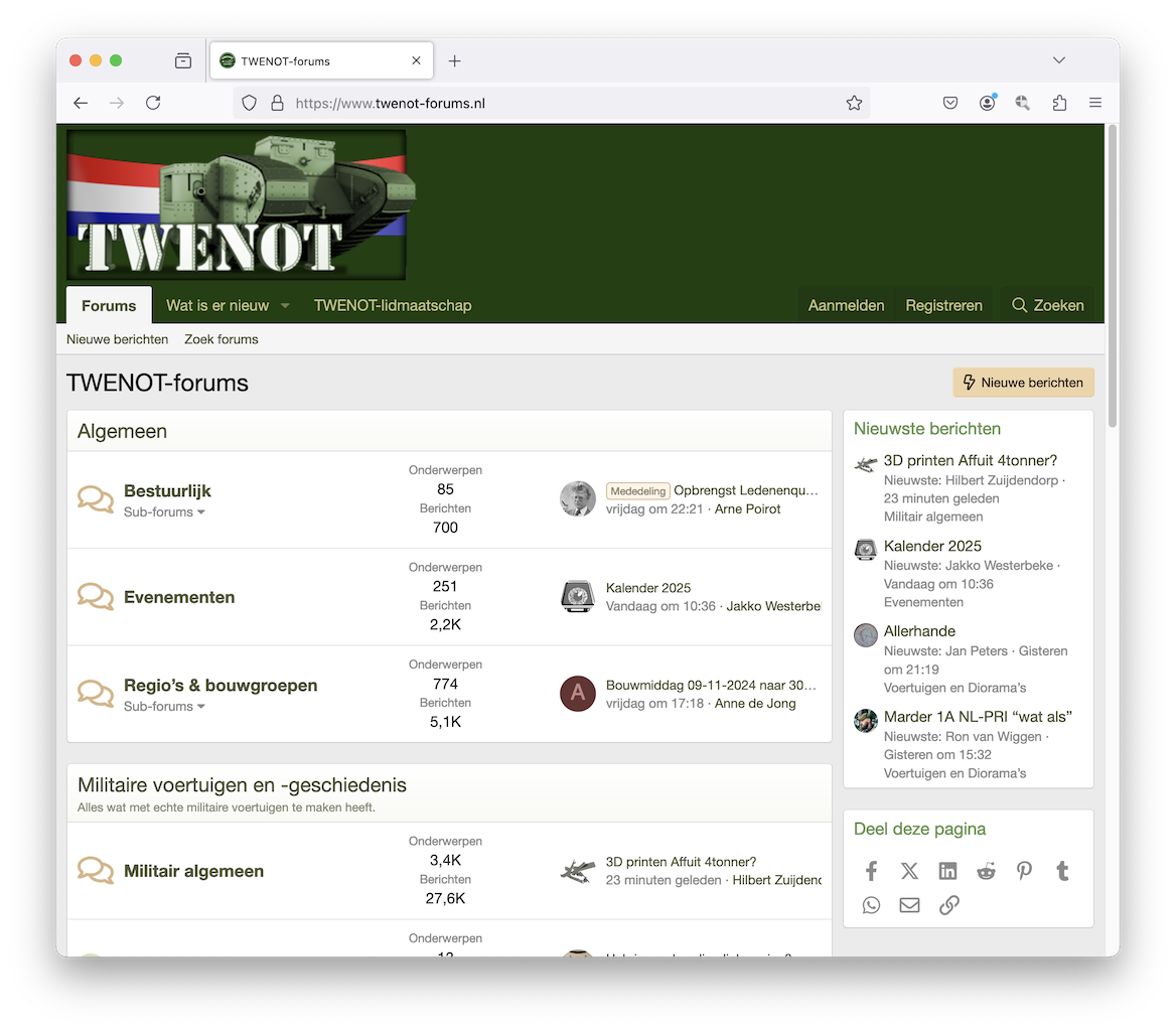 Venster van een webbrowser met het TWENOT-forum erin